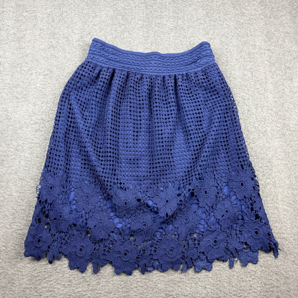 J Lee Blue Women's Designed Size M‎ Medium Crochet Floral Lace Skirt